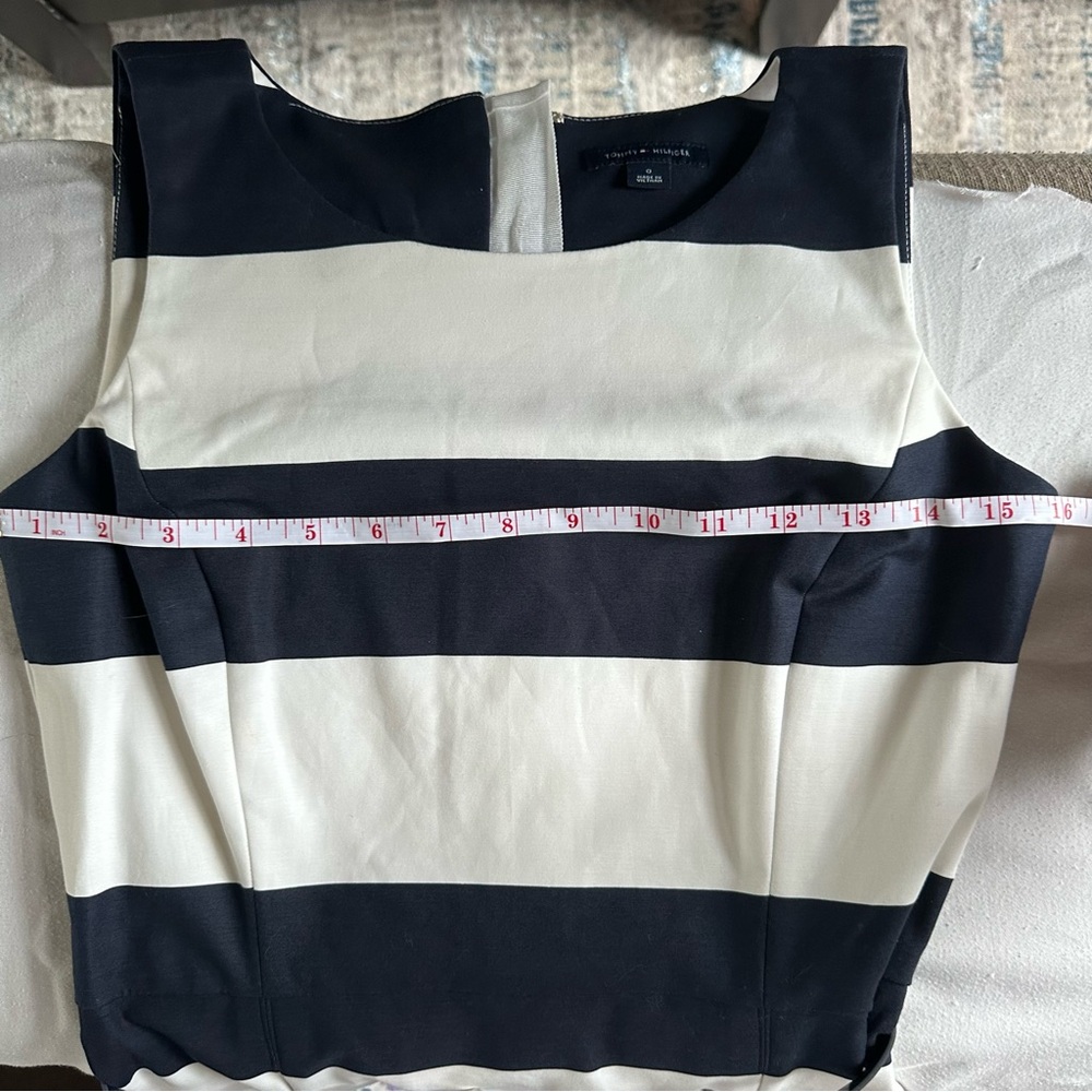 Tommy Hilfiger Navy White Striped Boat Neck Sheath Dress Belted Size 0 Nautica - Picture 9 of 11
